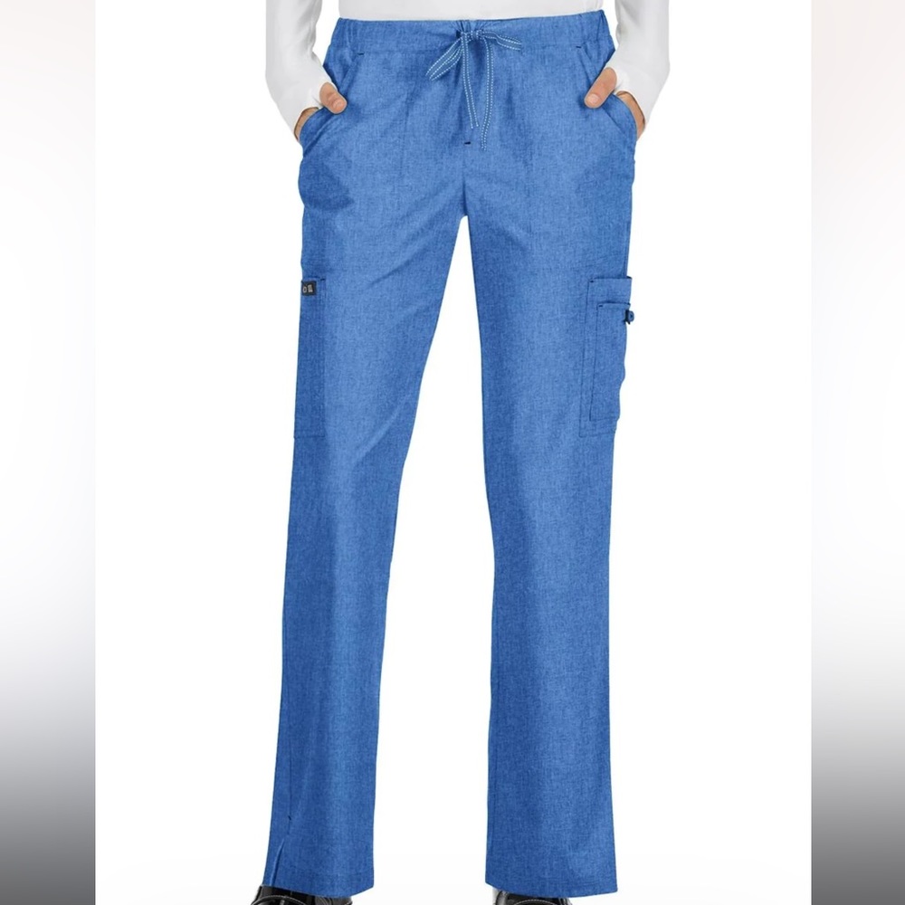 koi Basics Holly Women's 8-Pocket Stretch Cargo Scrub Pants- heather blue